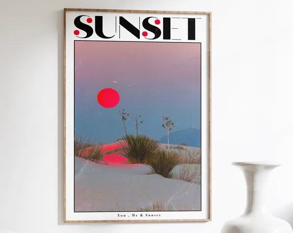 Retro Sunset Art Print, 70s Style Red