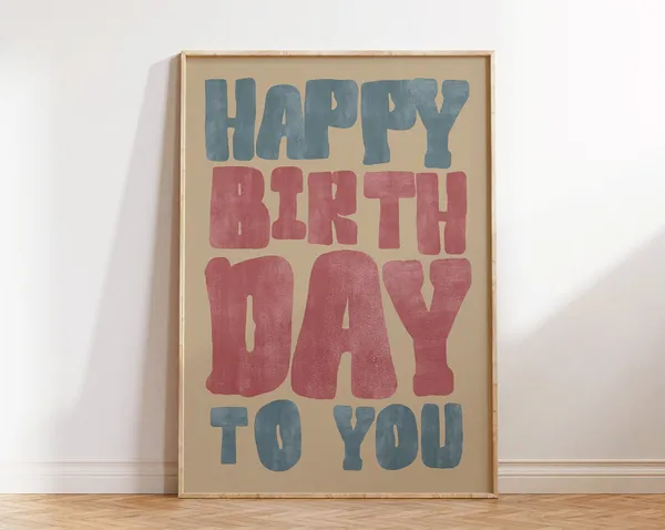 Happy Birthday Retro Typography Art Print
