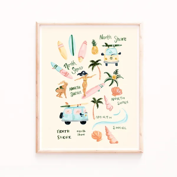 North Shore Print, Tropical Hawaii Surf Wall Art