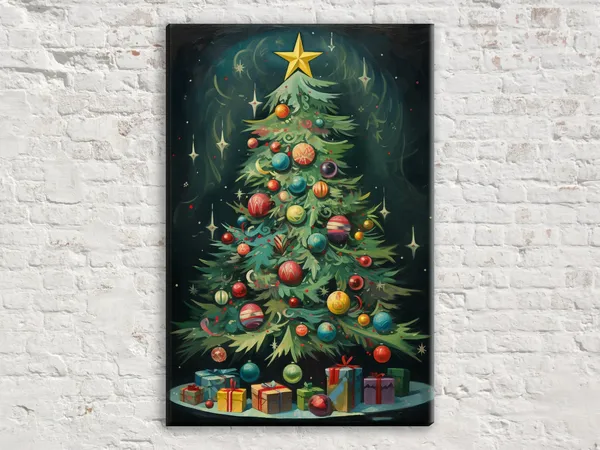 Art Deco Christmas Tree Art Print, Holiday Decor