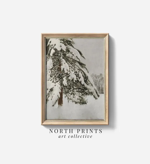 Country Christmas Snowy Pine Tree Forest Poster