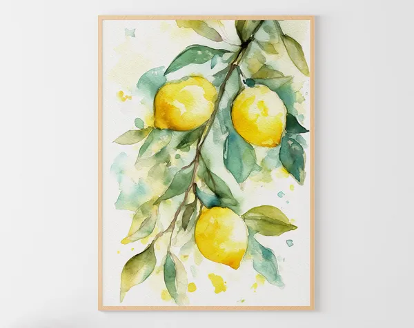 Lemon Tree Watercolor Art Print, Kitchen Decor