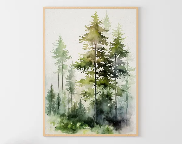 Pine Tree Watercolor, Vermont Forest Art Print