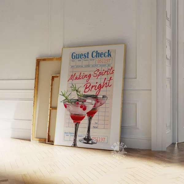 Preppy Christmas Guest Check Bar Cart Art Print