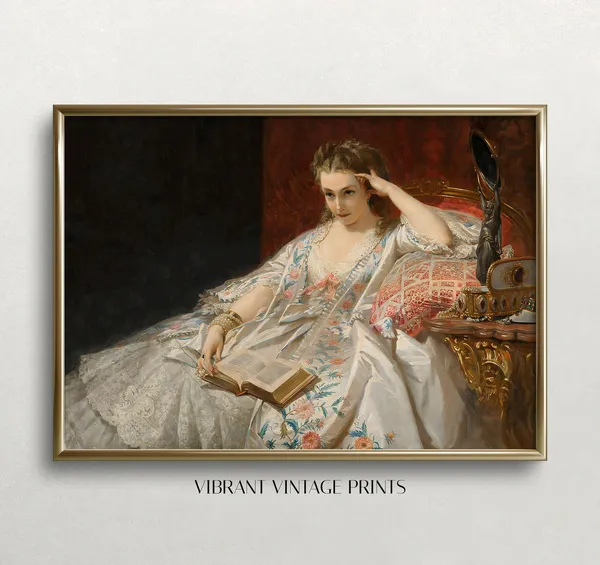 Reading Woman Vintage Woman Portrait Art Print