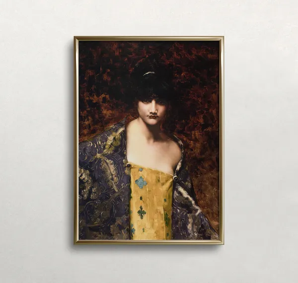 Vintage Woman Portrait Art Print, Moody Antique Wall Decor