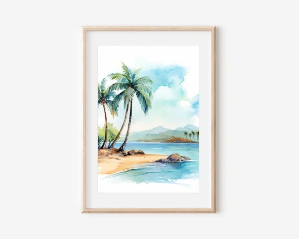 Watercolor Tropical Palm Tree Art Print, Coastal Escape