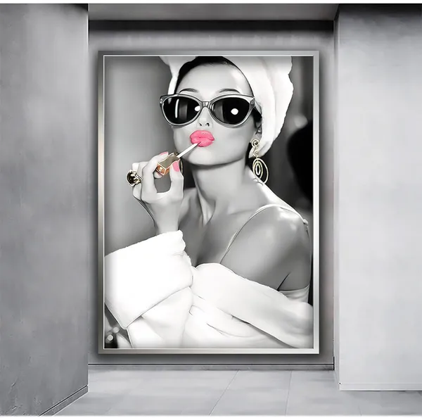 Audrey Hepburn-Style Woman in Lipstick Pop Art Poster
