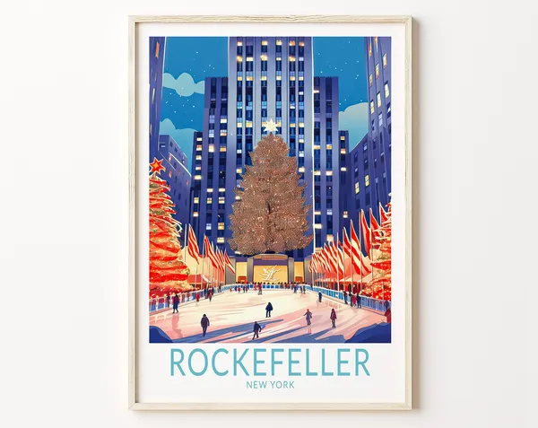 Christmas In New York Rockefeller Plaza Travel Poster