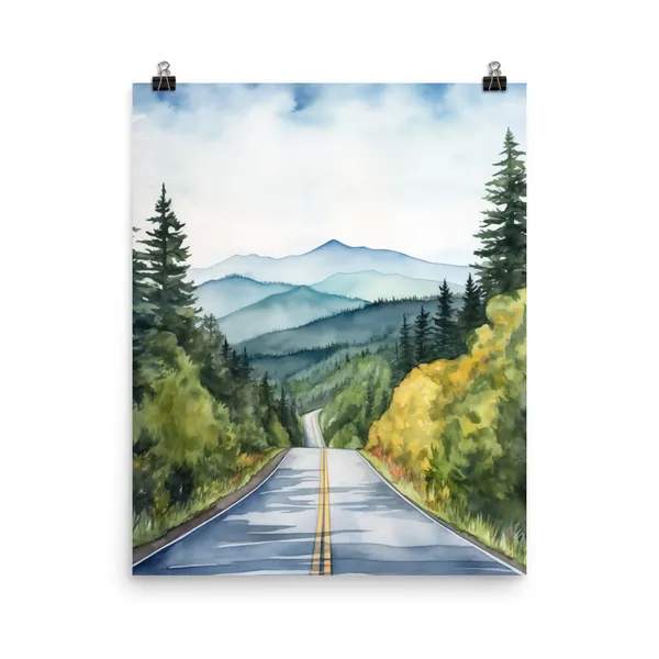 Blue Ridge Parkway Watercolor Travel Poster, North Carolina