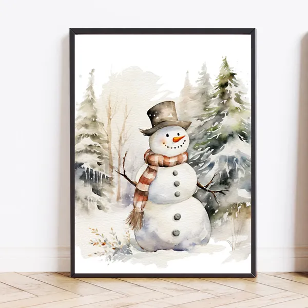 Christmas Snow Scene, Rustic Vintage Holiday Art Print