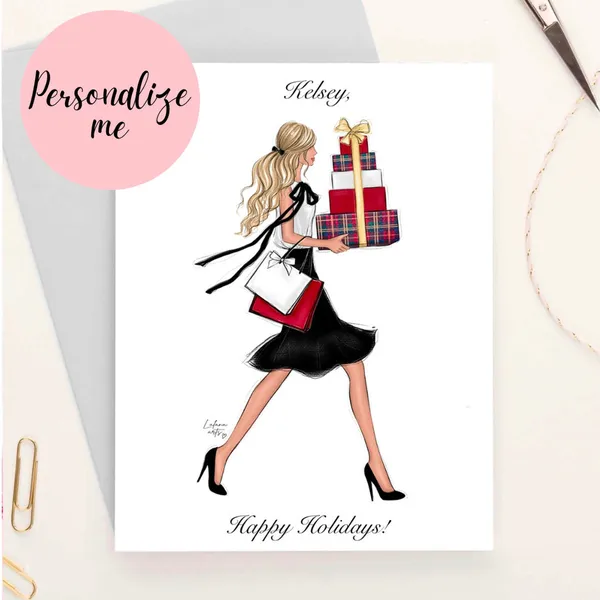 Personalized Fashion Greeting Card, Christmas Postcard For Her