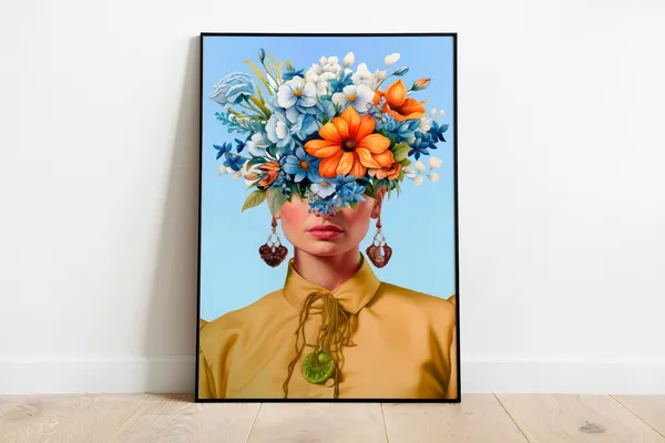 Blue Frida Kahlo Pop Art Portrait Print