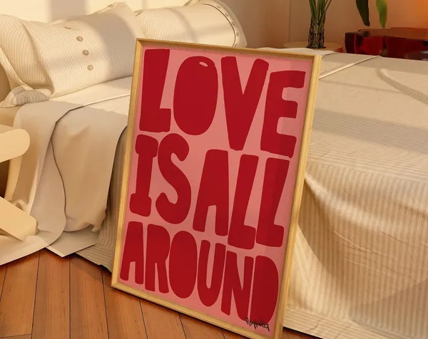 Love Is All Around Typography Retro Art Print