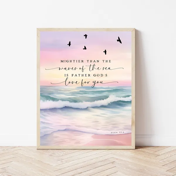 Psalm 93:4 Ocean Bible Verse Nursery Art Print
