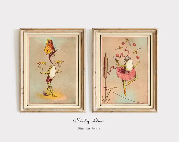 Frog Ballerina Vintage Illustrations, Nursery Art Print