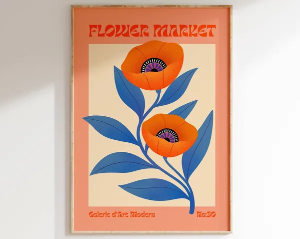 Flower Market Print, Modern Scandinavian Floral Poster