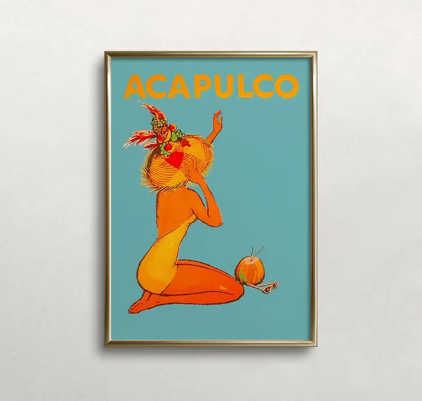 Acapulco Mexico Vintage Beach Woman Portrait Art Print