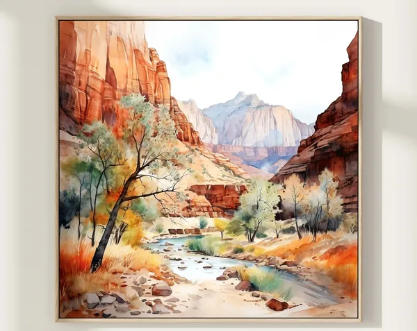 Zion National Park Watercolor Art Print, Canyon Landscape
