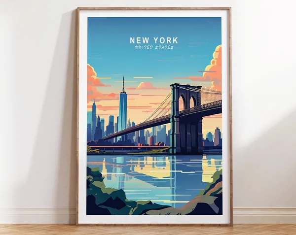 New York Brooklyn Travel Poster, Manhattan Wall Art