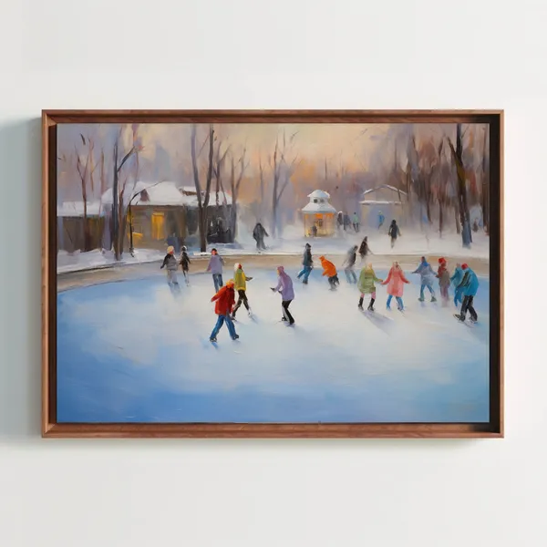 Ice Skating Oil Painting, Winter Christmas Art Print