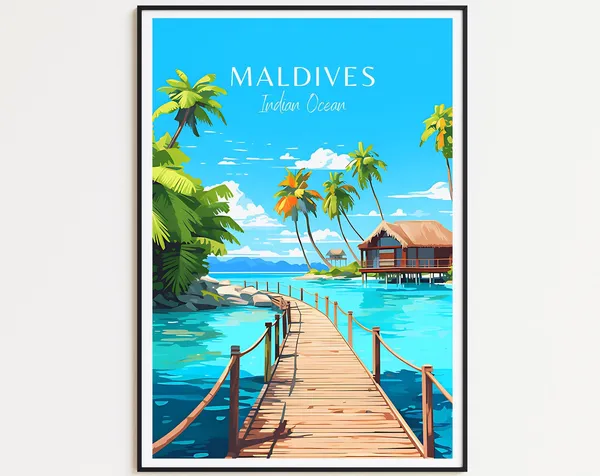 Maldives Travel Poster, Paradise Art Print