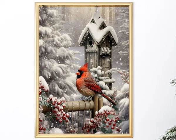 Christmas Red Cardinal Winter Snow Art Print