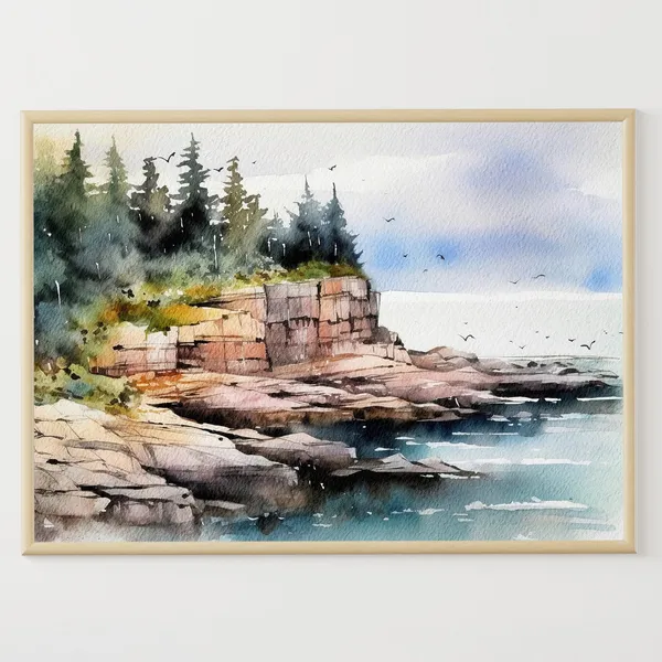 Lake Superior Watercolor Art Print, Michigan Landscape