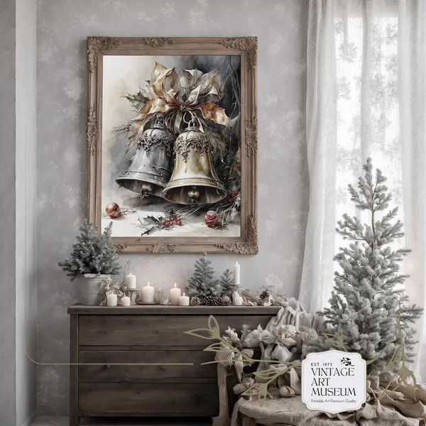 Vintage Christmas Jingle Bells Poster, Cottagecore Decor