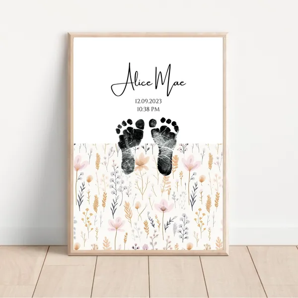 Personalized Minimalist Pastel Baby Footprint Art Print
