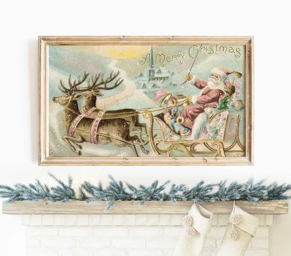 Retro Santa Sleigh Christmas Decor Art Print