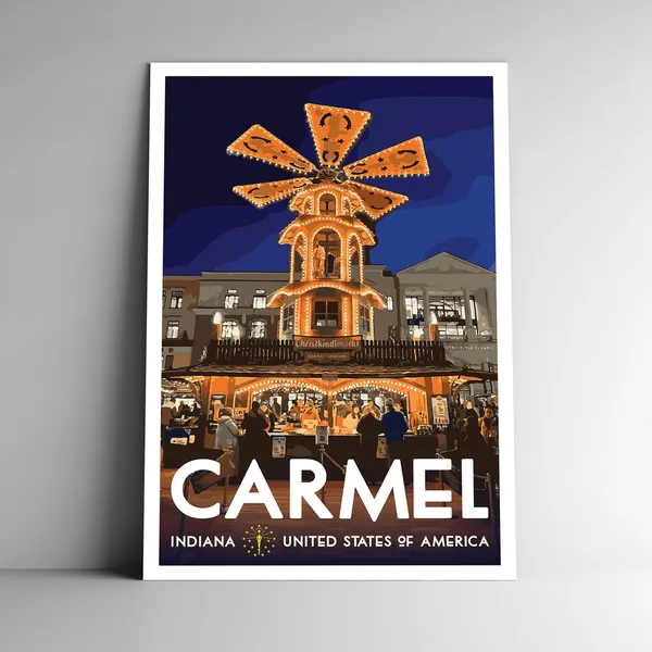 Carmel Indiana Christkindlmarkt Vintage Travel Poster