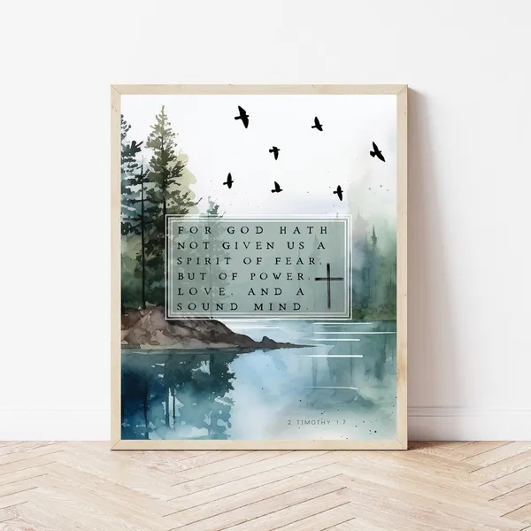 2 Timothy 17 Scripture Art Print, Forest Verse