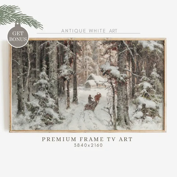 Vintage Christmas Snowy Winter Oil Painting Art Print