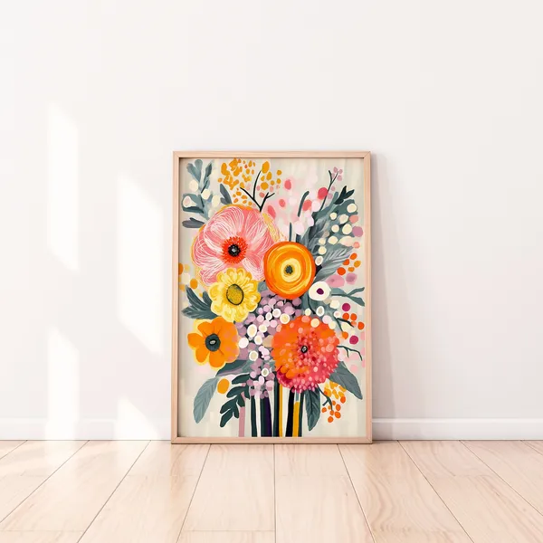 Abstract Floral Bouquet Art Print, Neutral Botanicals