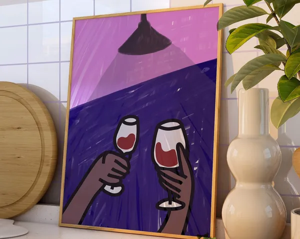 Cheers Wine Lover Gift, Midcentury Modern Art Print