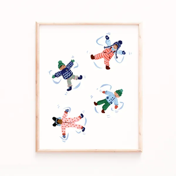 Snow Angels Holiday Christmas Watercolor Art Print