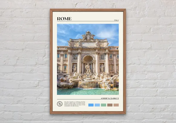 Rome Travel Poster, Trevi Fountain, Italy