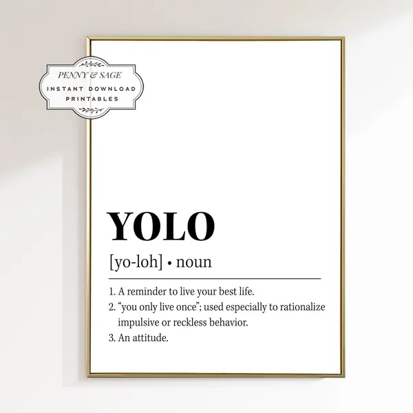 YOLO Definition Quote Print, Funny Motivational Poster
