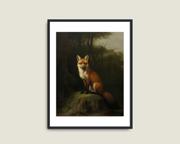 Vintage Red Fox Art Print, Dark Academia Decor