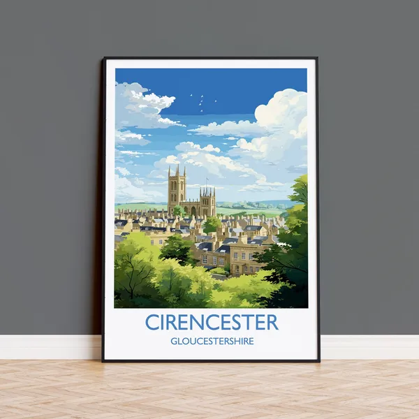 Cirencester Travel Poster, English Countryside Scene