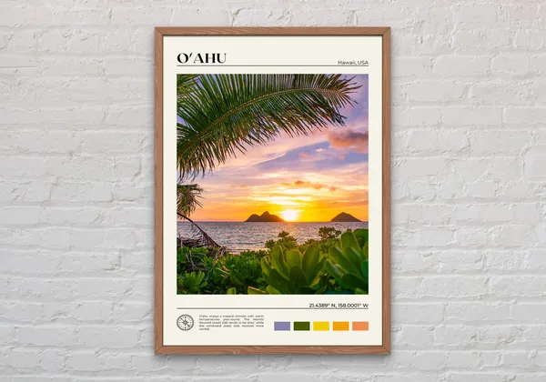 Oahu Travel Poster, Hawaii Wall Art Print