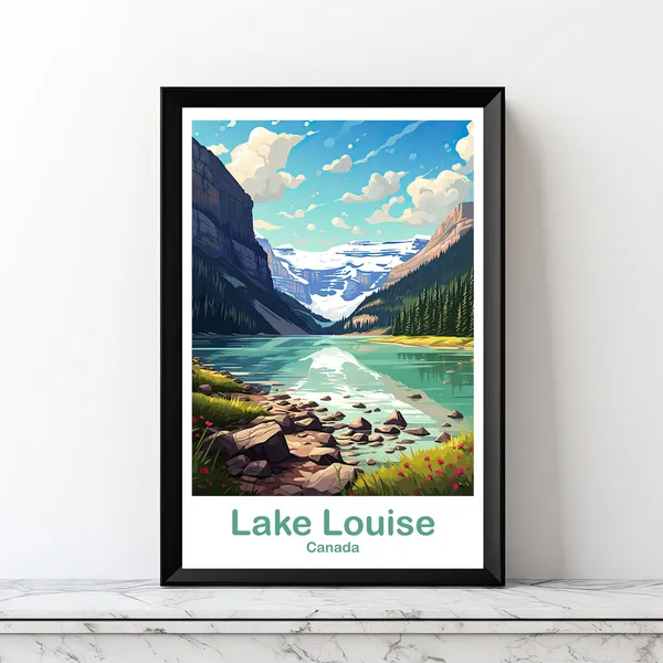 Lake Louise Travel Poster, Alberta Canada Landscape