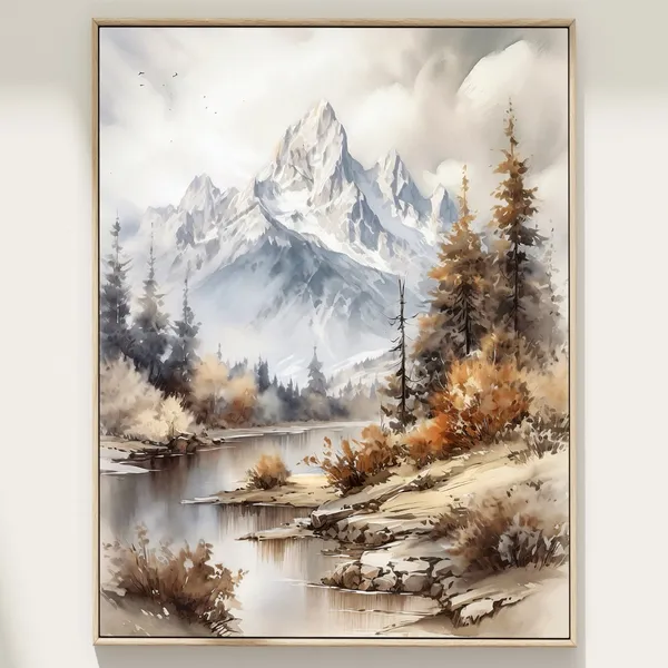 Grand Teton Watercolor Mountain Landscape Art Print