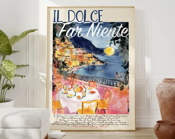 Dolce Far Niente Italy Retro Watercolor Travel Poster