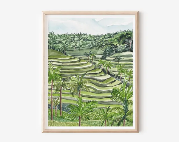 Bali Ubud Rice Fields Travel Poster, Indonesia