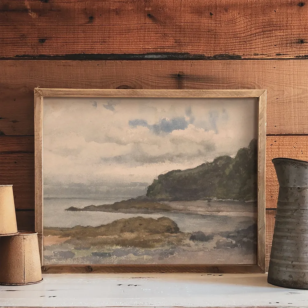 Muted Coastal Watercolor Landscape, Neutral Art Print - Image 3