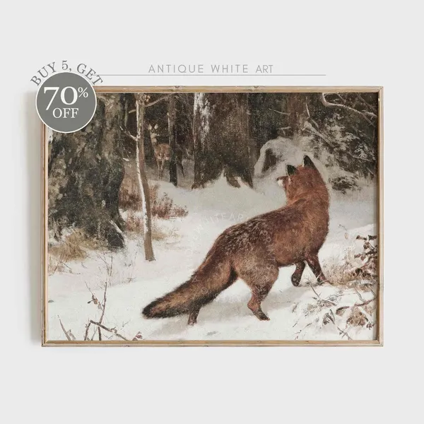Vintage Farmhouse Fox In Winter Christmas Art Print