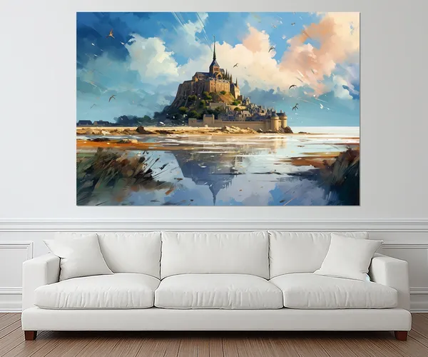 Mont Saint Michel Painting Print, France Wall Art