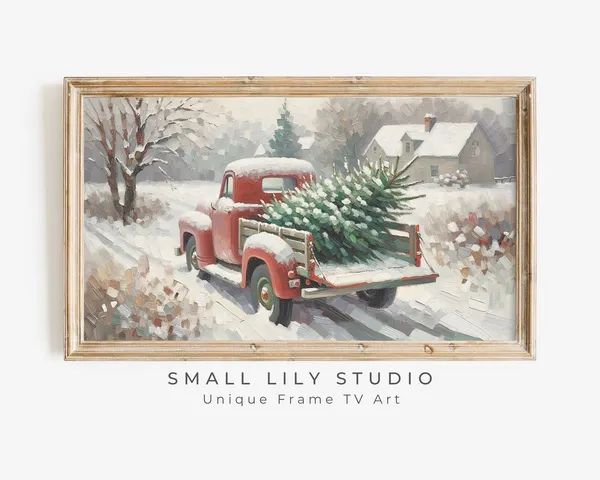 Red Truck With Pine Tree Christmas Art Print